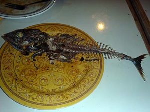 イカンバカール　カツオ一本焼き　を食べ終わったお魚の骨